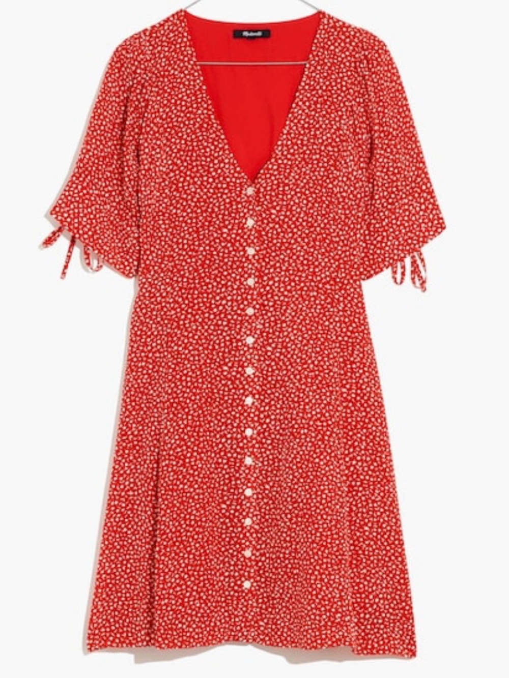 Madewell Womens Silk Button-Front Mini Dress In Park Picnic Size 4 Kilt Red - Picture 3 of 9